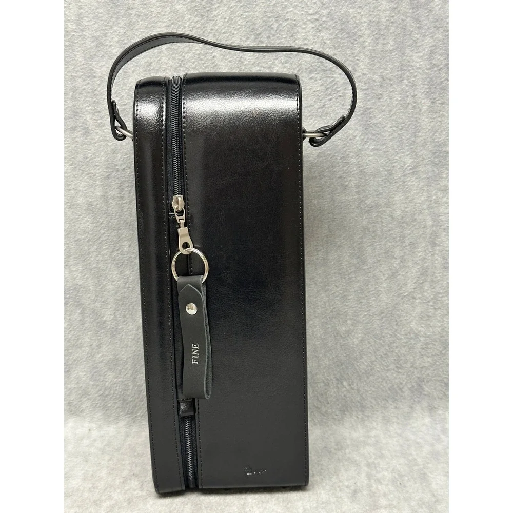 Royce Single Bottle Wine Carrier Black Leather‎ Zippered Travel Tote Bag